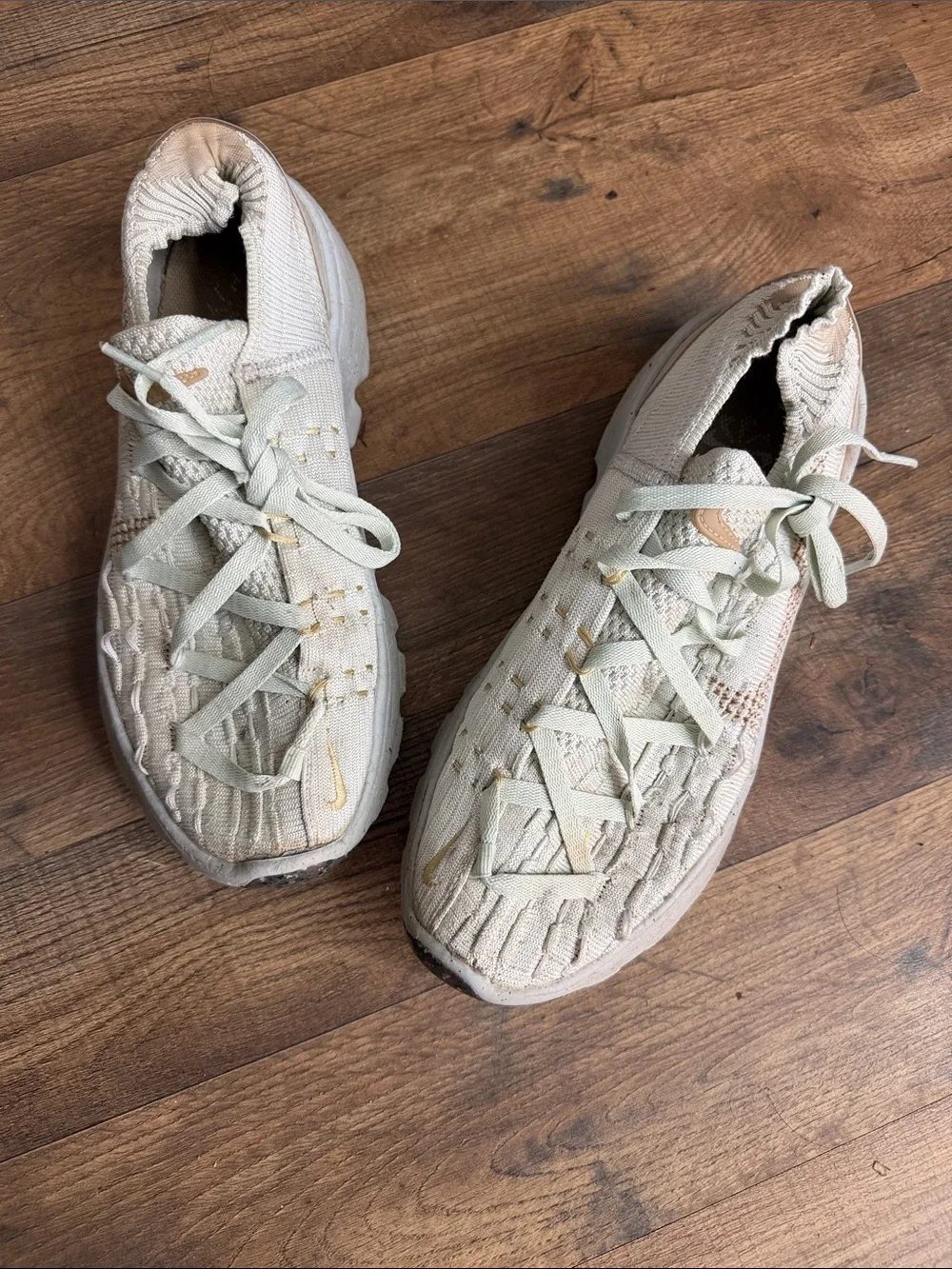Nike Women’s Cream/Light Mint Knit Lace-Up Sneakers